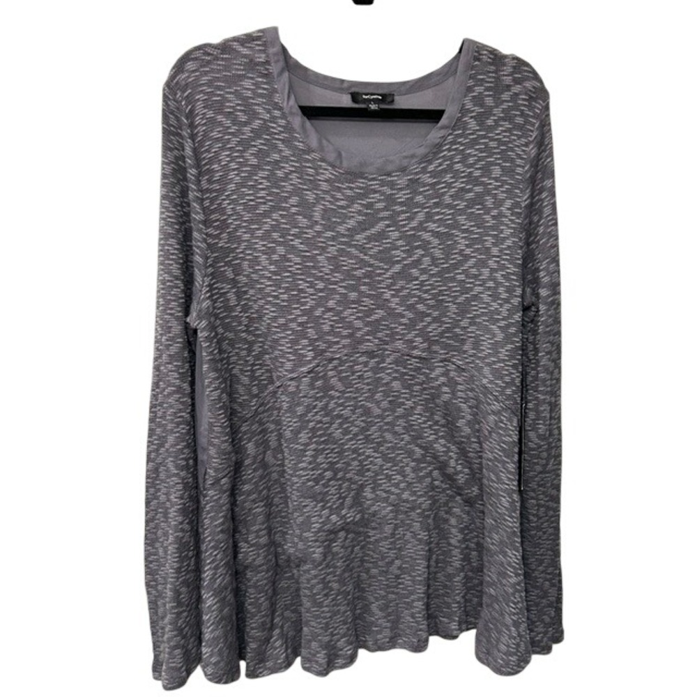 NWT forCynthia Womens Gray Space Dye Long Sleeve Flare Top Neutral Chic Large